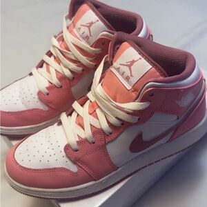 Jordan Women's Pink and White High-Top Sneakers